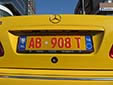 Taxi plate. T = taxi. TR = Tiranë (unofficial sticker)