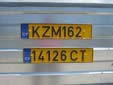 Trailer plate (old style). CT = trailer. Above this plate is a normal plate,<br>in this case a repeater plate for the pulling vehicle