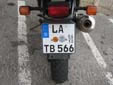 Seasonal motorcycle plate; valid from 1 April until<br>the end of October. LA = Landshut