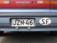 Normal plate (old style, but still issued on request)<br>SF = Suomi Finland (SF is the former country code of Finland)
