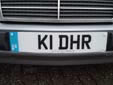 Personalized plate (front) with an optional euroband<br>K = registered between August 1992 and July 1993<br>HR = Swindon, but this coding does not apply to personalized plates