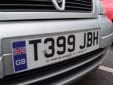 Normal plate (front) with an unofficial 'euroband'<br>T = registered between March and August 1999. BH = Luton