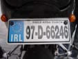 Motorcycle plate. 97 = first registered in 1997<br>D = Dublin (Baile Átha Cliath)