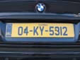 Normal plate with an unofficial yellow background<br>04 = first registered in 2004. KY = Kerry (Ciarraí)