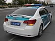 Police vehicle's plate. R = Mangystau province<br>KP = Казахстанская Полиция (Kazakhstan Police)