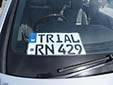 Dealer/trade plate. TRIAL RN = trial run