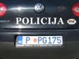 Police vehicle's plate. P = Policija. PG = Podgorica