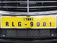 Plate for vehicles owned by monks or monasteries (alternative style)<br>YGN = Yangon Region. RLG = religious<br>(detailed view of the previous picture)