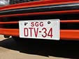 Driving school vehicle's plate. SGG = Sagaing Region<br>DTV = driving test vehicle