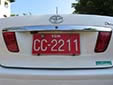 Taxi plate (starting with two identical letters, old style)<br>YGN (sticker) = Yangon Region