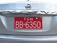 Taxi plate (starting with two identical letters). YGN = Yangon Region
