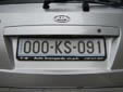 Officials vehicle's plate (old style). 000 = Officials. KS = Kosovo<br>2002 = plate issued in 2002