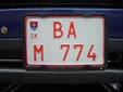 Dealer plate (old style). BA = Bratislava. M = Dealer