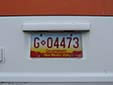 Government owned vehicle's plate. G = government